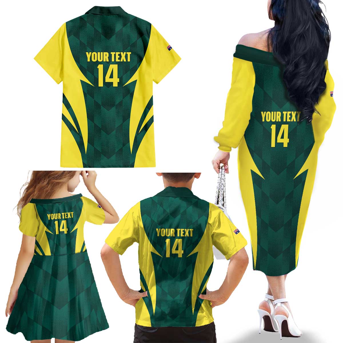 Australia Cricket Custom Family Matching Off The Shoulder Long Sleeve Dress and Hawaiian Shirt Go Aussie Dynamic Green - Aussie Hoodie