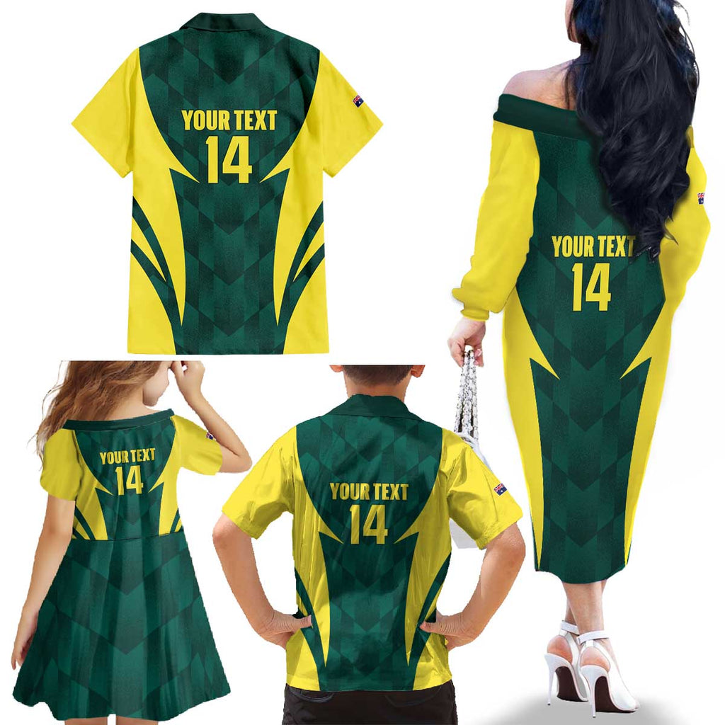 Australia Cricket Custom Family Matching Off The Shoulder Long Sleeve Dress and Hawaiian Shirt Go Aussie Dynamic Green - Aussie Hoodie
