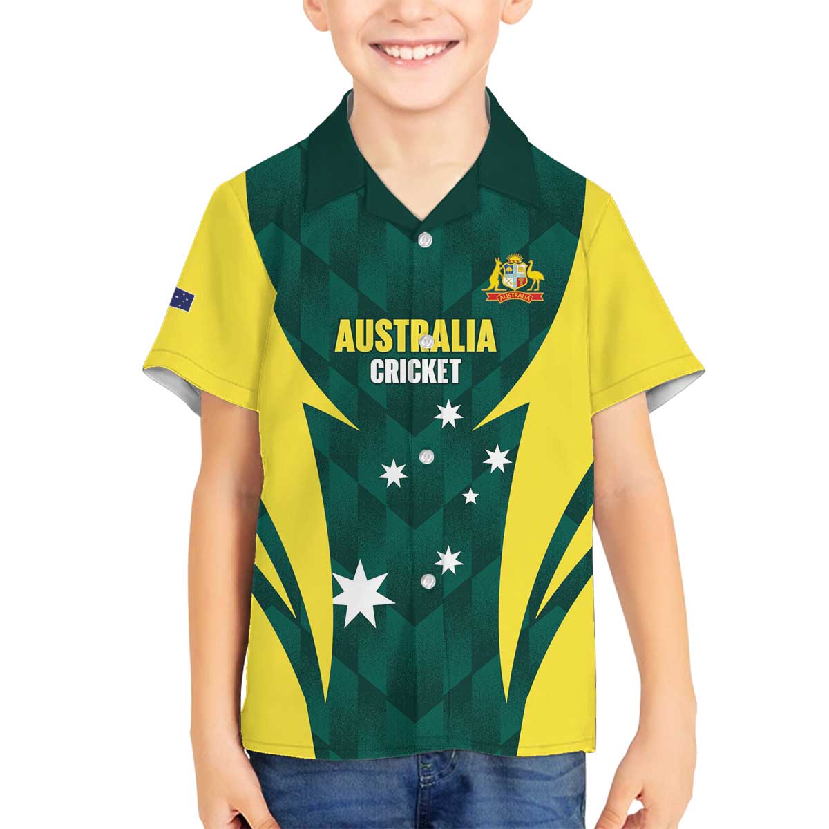 Australia Cricket Custom Family Matching Off The Shoulder Long Sleeve Dress and Hawaiian Shirt Go Aussie Dynamic Green - Aussie Hoodie