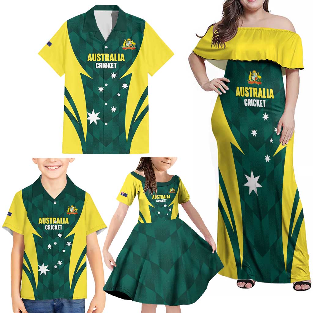 Australia Cricket Custom Family Matching Off Shoulder Maxi Dress and Hawaiian Shirt Go Aussie Dynamic Green - Aussie Hoodie