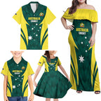 Australia Cricket Custom Family Matching Off Shoulder Maxi Dress and Hawaiian Shirt Go Aussie Dynamic Green - Aussie Hoodie