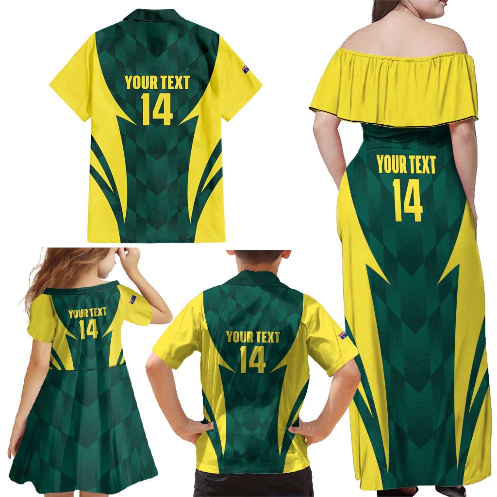 Australia Cricket Custom Family Matching Off Shoulder Maxi Dress and Hawaiian Shirt Go Aussie Dynamic Green - Aussie Hoodie