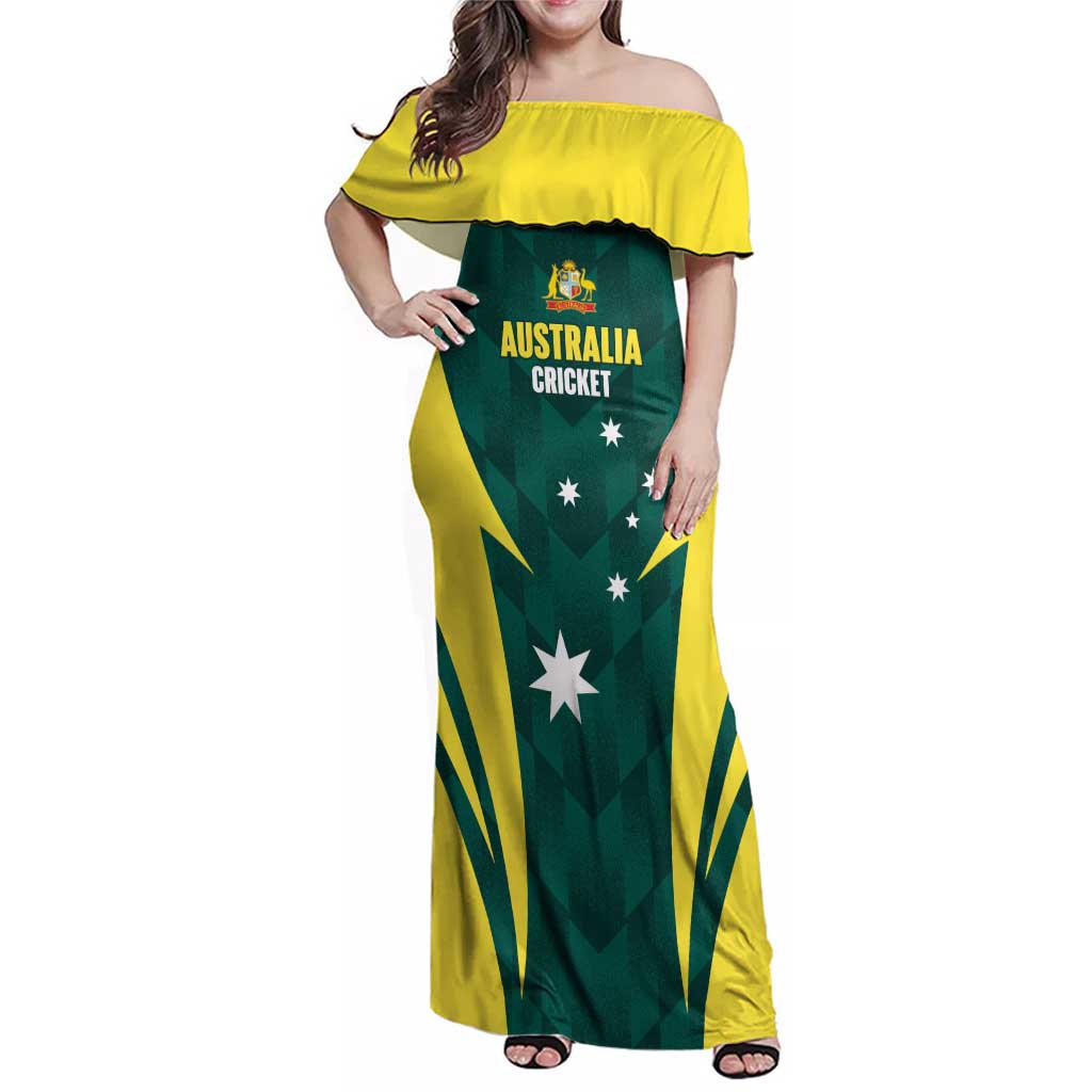 Australia Cricket Custom Family Matching Off Shoulder Maxi Dress and Hawaiian Shirt Go Aussie Dynamic Green - Aussie Hoodie