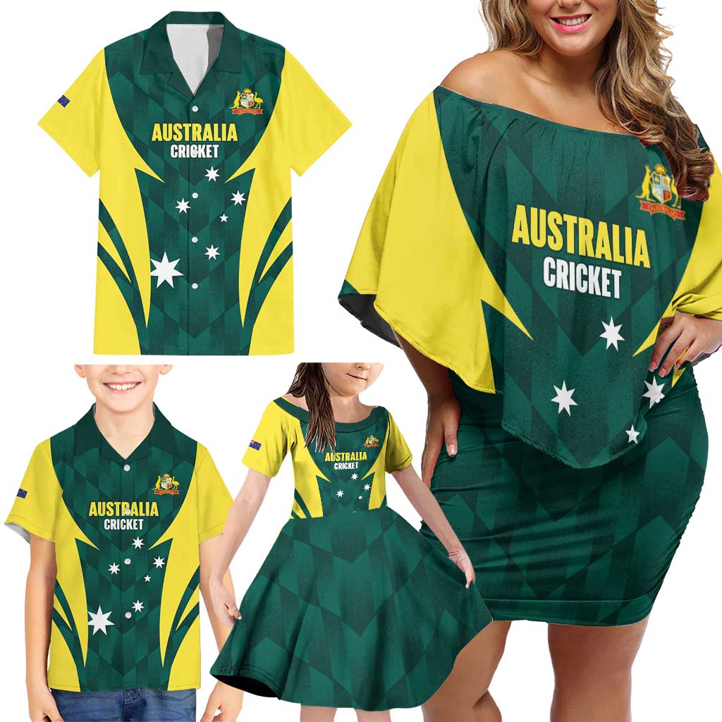 Australia Cricket Custom Family Matching Off Shoulder Short Dress and Hawaiian Shirt Go Aussie Dynamic Green - Aussie Hoodie