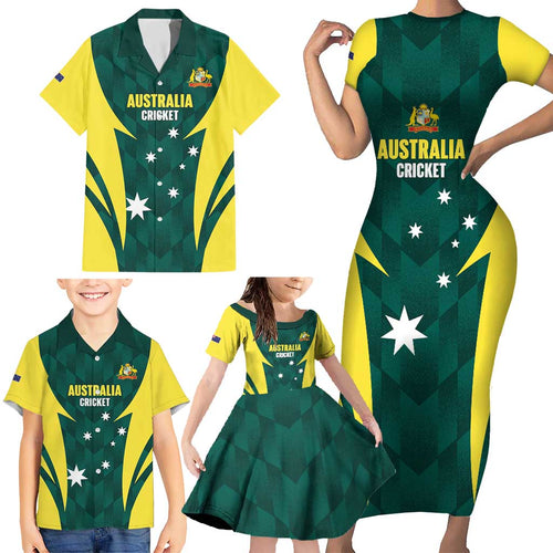 Australia Cricket Custom Family Matching Short Sleeve Bodycon Dress and Hawaiian Shirt Go Aussie Dynamic Green - Aussie Hoodie