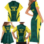 Australia Cricket Custom Family Matching Short Sleeve Bodycon Dress and Hawaiian Shirt Go Aussie Dynamic Green - Aussie Hoodie