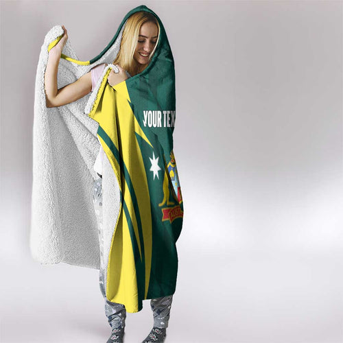 Australia Cricket Custom Hooded Blanket Go Aussie Dynamic Green - Aussie Hoodie