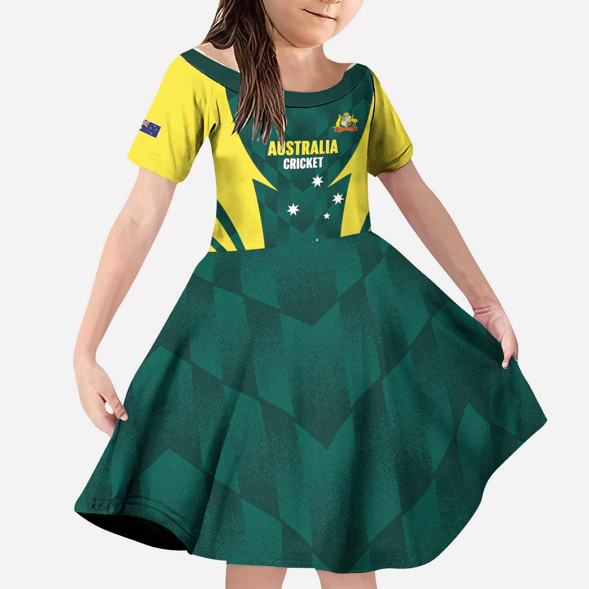 Australia Cricket Custom Kid Short Sleeve Dress Go Aussie Dynamic Green - Aussie Hoodie