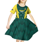 Australia Cricket Custom Kid Short Sleeve Dress Go Aussie Dynamic Green - Aussie Hoodie