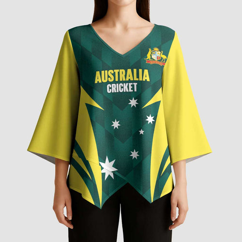 Australia Cricket Custom Kimono Sleeve Blouse Go Aussie Dynamic Green - Aussie Hoodie