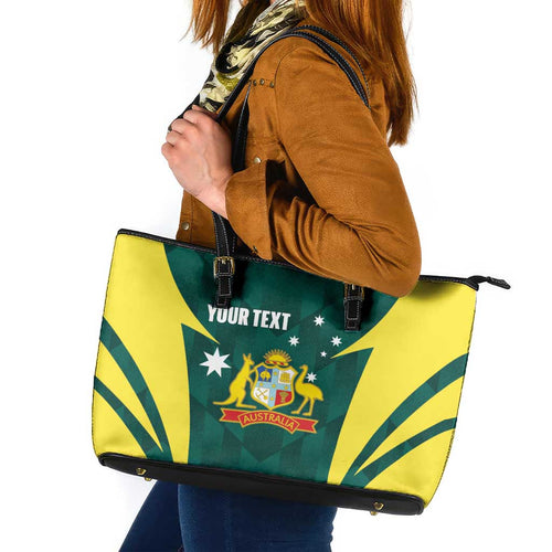 Australia Cricket Custom Leather Tote Bag Go Aussie Dynamic Green - Aussie Hoodie