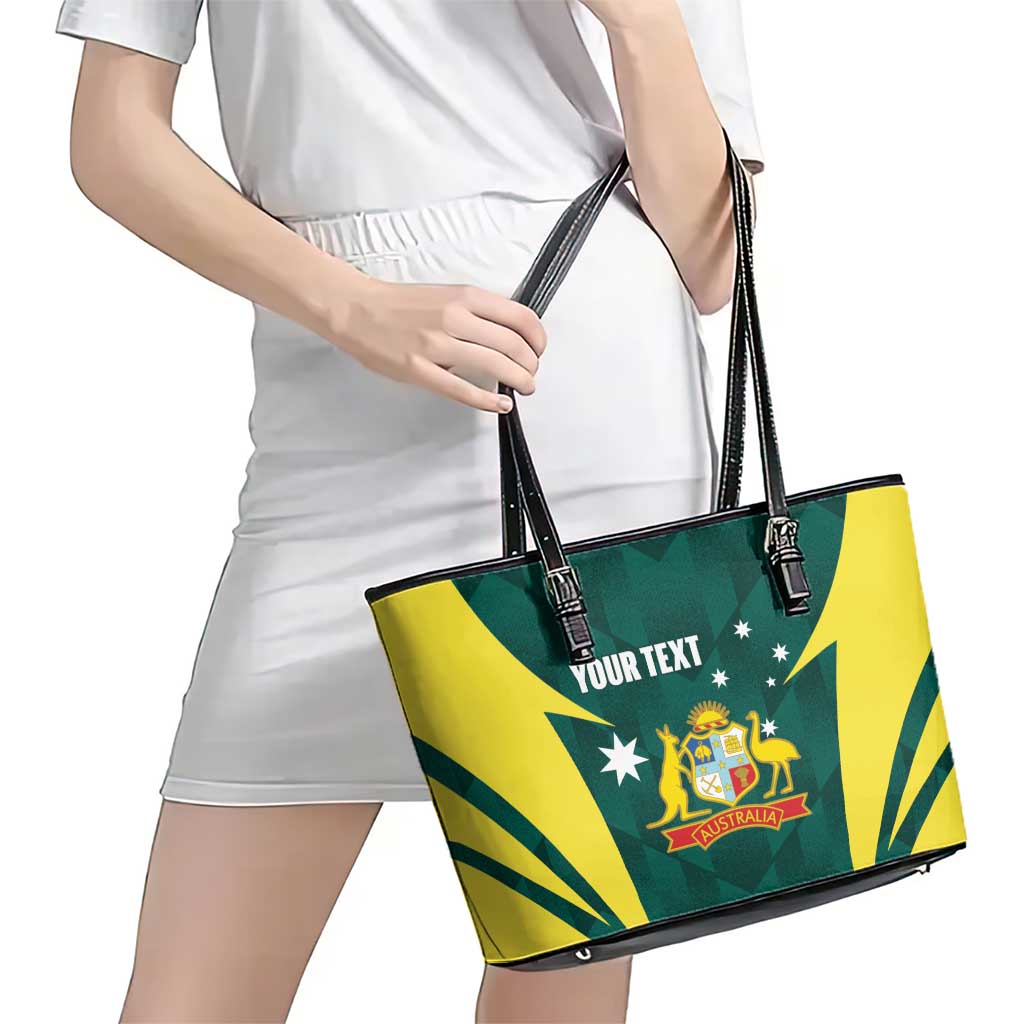 Australia Cricket Custom Leather Tote Bag Go Aussie Dynamic Green - Aussie Hoodie