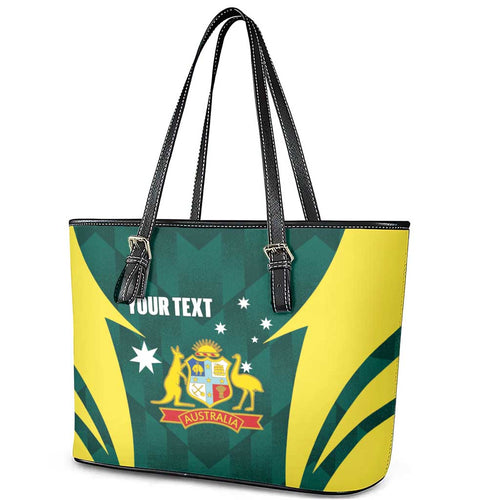Australia Cricket Custom Leather Tote Bag Go Aussie Dynamic Green - Aussie Hoodie