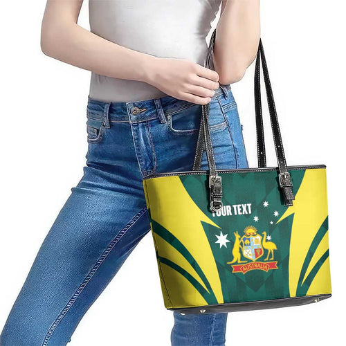 Australia Cricket Custom Leather Tote Bag Go Aussie Dynamic Green - Aussie Hoodie