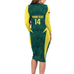 Australia Cricket Custom Long Sleeve Bodycon Dress Go Aussie Dynamic Green - Aussie Hoodie