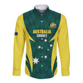 Australia Cricket Custom Long Sleeve Button Shirt Go Aussie Dynamic Green - Aussie Hoodie