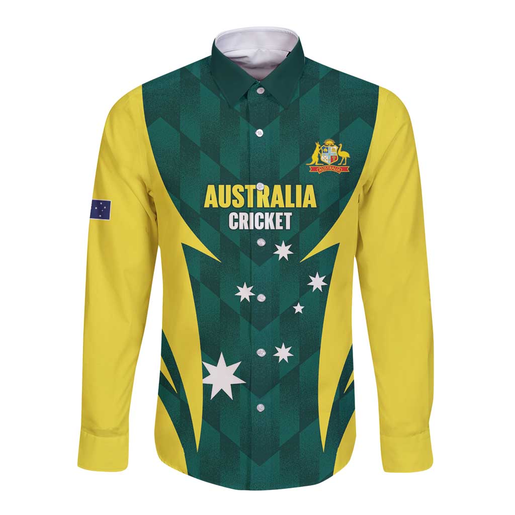 Australia Cricket Custom Long Sleeve Button Shirt Go Aussie Dynamic Green - Aussie Hoodie