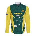 Australia Cricket Custom Long Sleeve Button Shirt Go Aussie Dynamic Green - Aussie Hoodie