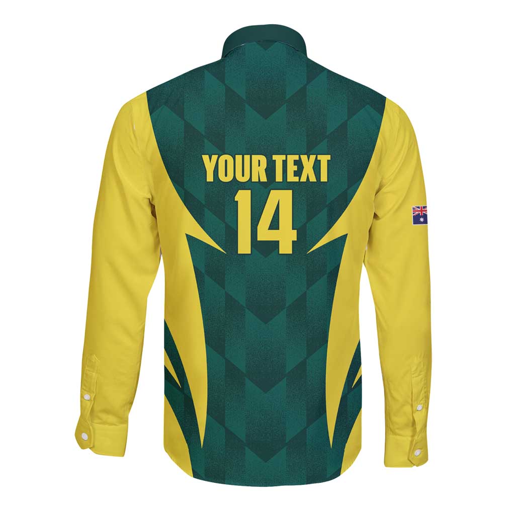 Australia Cricket Custom Long Sleeve Button Shirt Go Aussie Dynamic Green - Aussie Hoodie