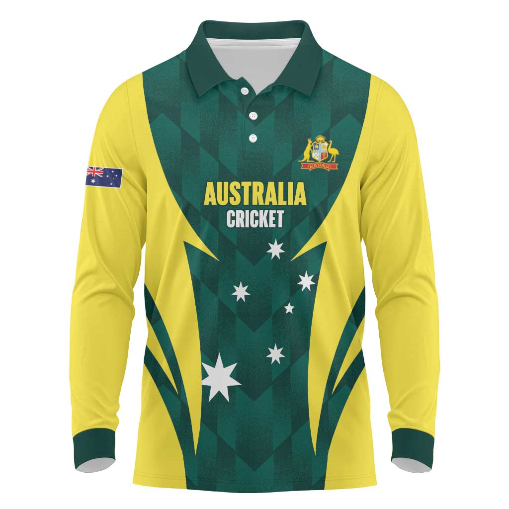 Australia Cricket Custom Long Sleeve Polo Shirt Go Aussie Dynamic Green - Aussie Hoodie