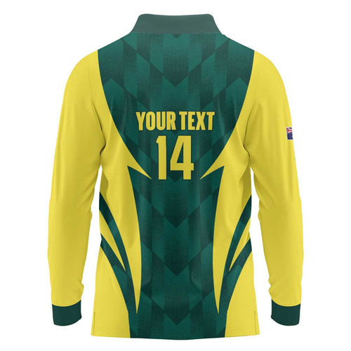 Australia Cricket Custom Long Sleeve Polo Shirt Go Aussie Dynamic Green - Aussie Hoodie