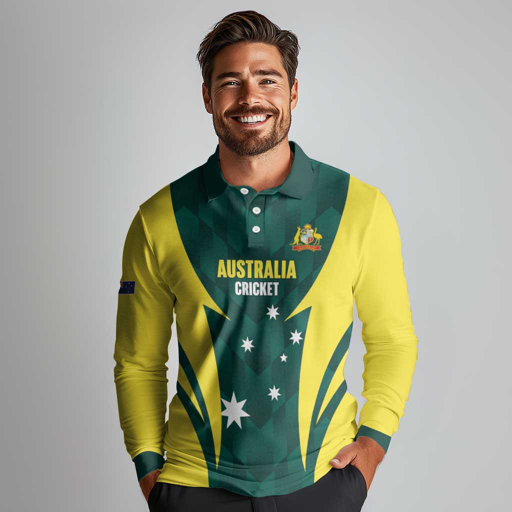Australia Cricket Custom Long Sleeve Polo Shirt Go Aussie Dynamic Green - Aussie Hoodie