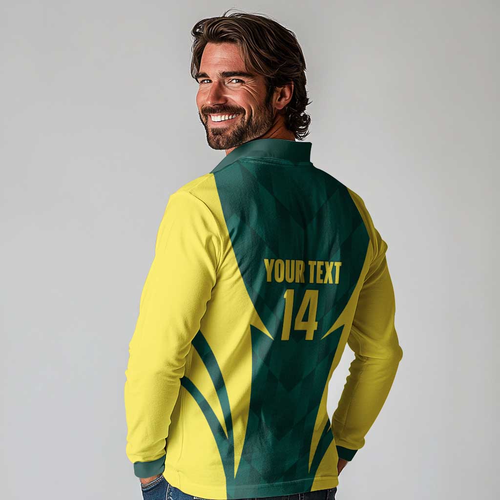 Australia Cricket Custom Long Sleeve Polo Shirt Go Aussie Dynamic Green - Aussie Hoodie