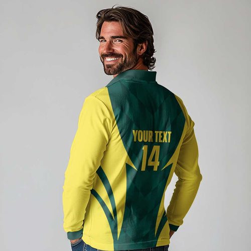 Australia Cricket Custom Long Sleeve Polo Shirt Go Aussie Dynamic Green - Aussie Hoodie