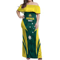Australia Cricket Custom Off Shoulder Maxi Dress Go Aussie Dynamic Green - Aussie Hoodie