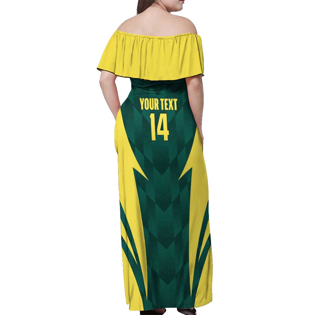 Australia Cricket Custom Off Shoulder Maxi Dress Go Aussie Dynamic Green - Aussie Hoodie