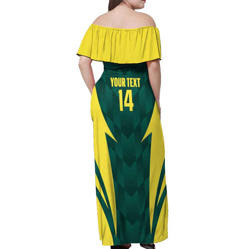Australia Cricket Custom Off Shoulder Maxi Dress Go Aussie Dynamic Green - Aussie Hoodie