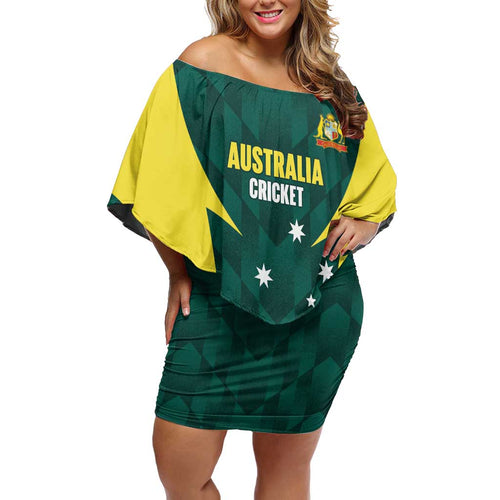 Australia Cricket Custom Off Shoulder Short Dress Go Aussie Dynamic Green - Aussie Hoodie