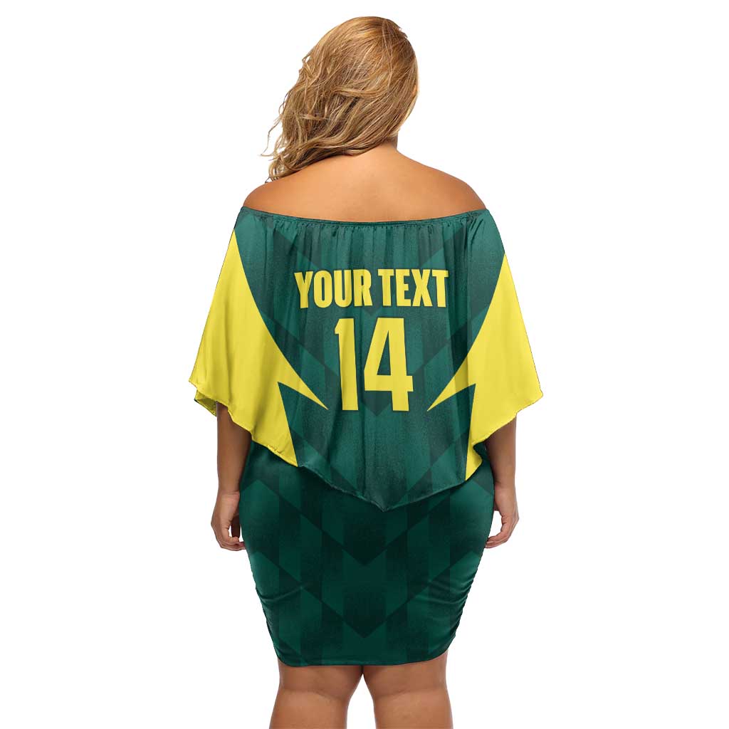Australia Cricket Custom Off Shoulder Short Dress Go Aussie Dynamic Green - Aussie Hoodie