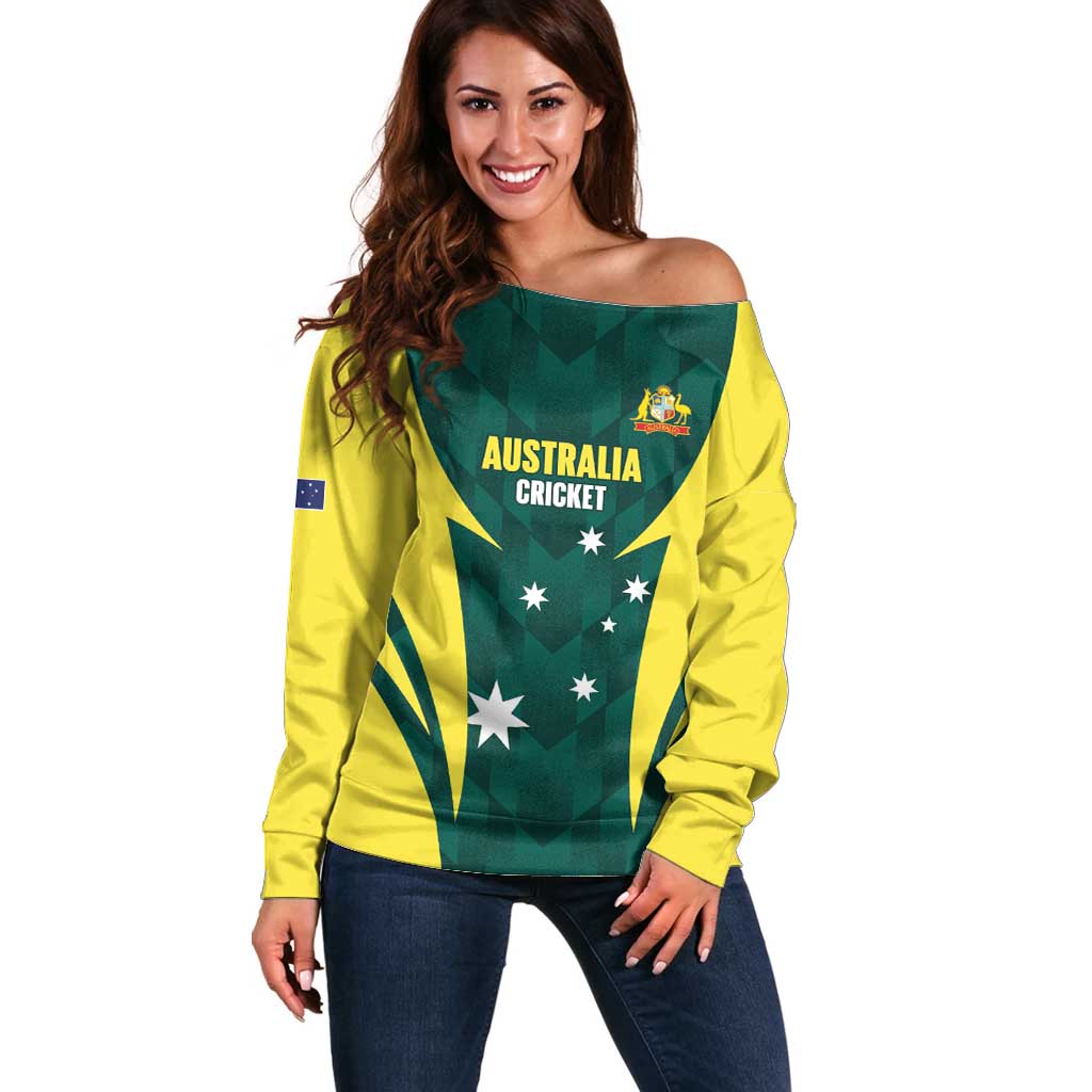 Australia Cricket Custom Off Shoulder Sweater Go Aussie Dynamic Green - Aussie Hoodie