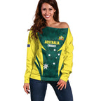 Australia Cricket Custom Off Shoulder Sweater Go Aussie Dynamic Green - Aussie Hoodie