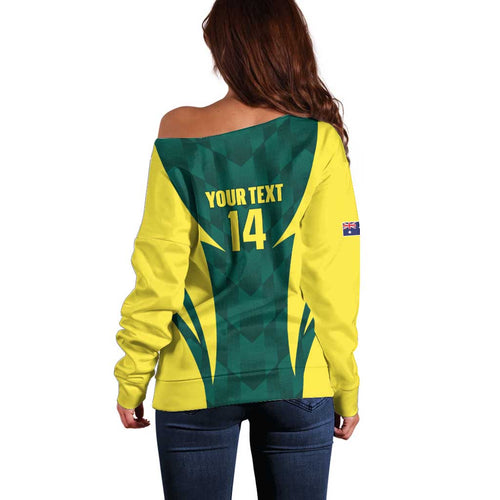 Australia Cricket Custom Off Shoulder Sweater Go Aussie Dynamic Green - Aussie Hoodie