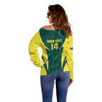 Australia Cricket Custom Off Shoulder Sweater Go Aussie Dynamic Green - Aussie Hoodie