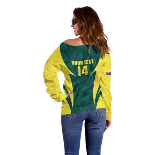 Australia Cricket Custom Off Shoulder Sweater Go Aussie Dynamic Green - Aussie Hoodie