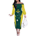 Australia Cricket Custom Off The Shoulder Long Sleeve Dress Go Aussie Dynamic Green - Aussie Hoodie