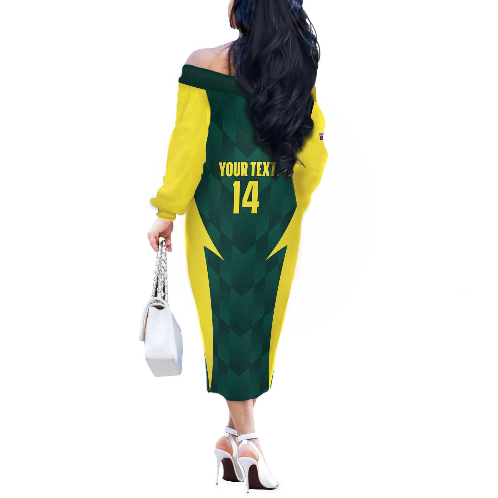 Australia Cricket Custom Off The Shoulder Long Sleeve Dress Go Aussie Dynamic Green - Aussie Hoodie