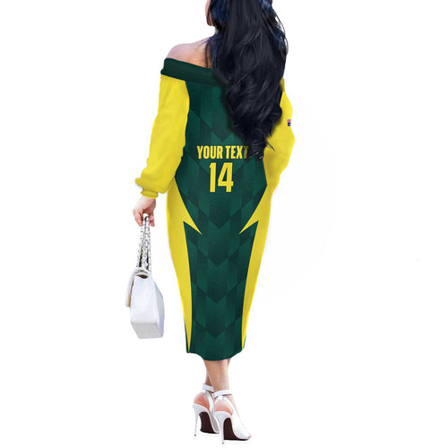 Australia Cricket Custom Off The Shoulder Long Sleeve Dress Go Aussie Dynamic Green - Aussie Hoodie