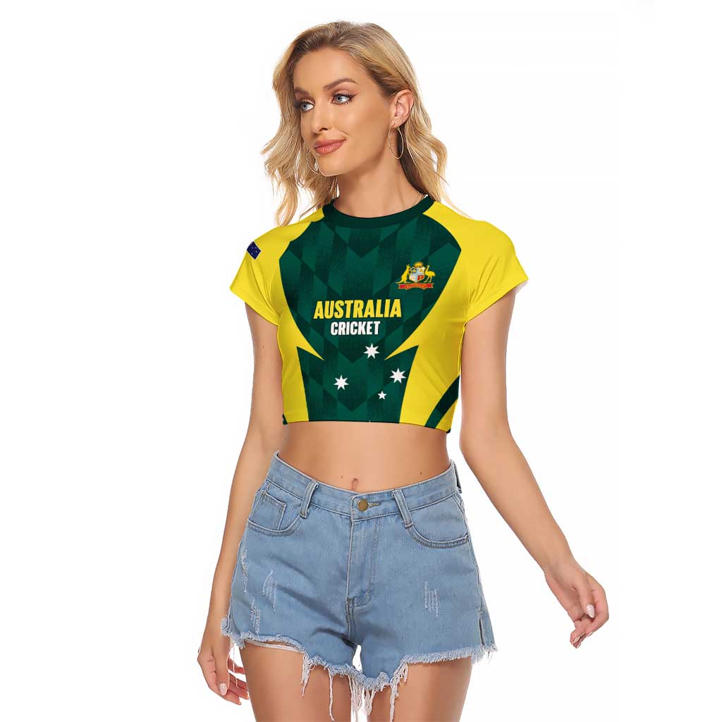Australia Cricket Custom Raglan Cropped T Shirt Go Aussie Dynamic Green - Aussie Hoodie