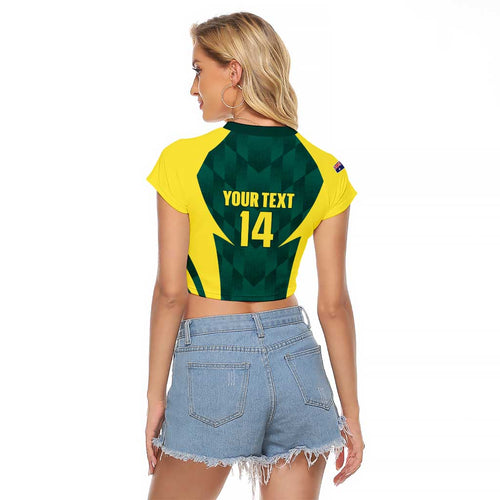 Australia Cricket Custom Raglan Cropped T Shirt Go Aussie Dynamic Green - Aussie Hoodie