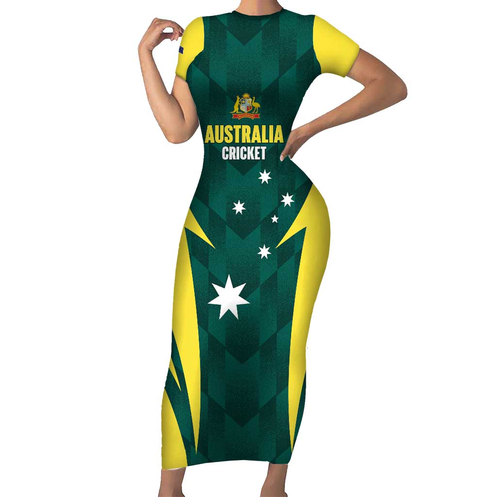 Australia Cricket Custom Short Sleeve Bodycon Dress Go Aussie Dynamic Green - Aussie Hoodie