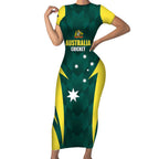 Australia Cricket Custom Short Sleeve Bodycon Dress Go Aussie Dynamic Green - Aussie Hoodie