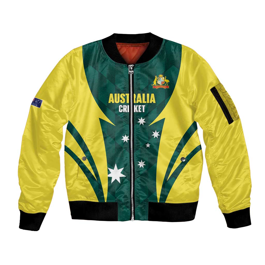 Australia Cricket Custom Sleeve Zip Bomber Jacket Go Aussie Dynamic Green - Aussie Hoodie