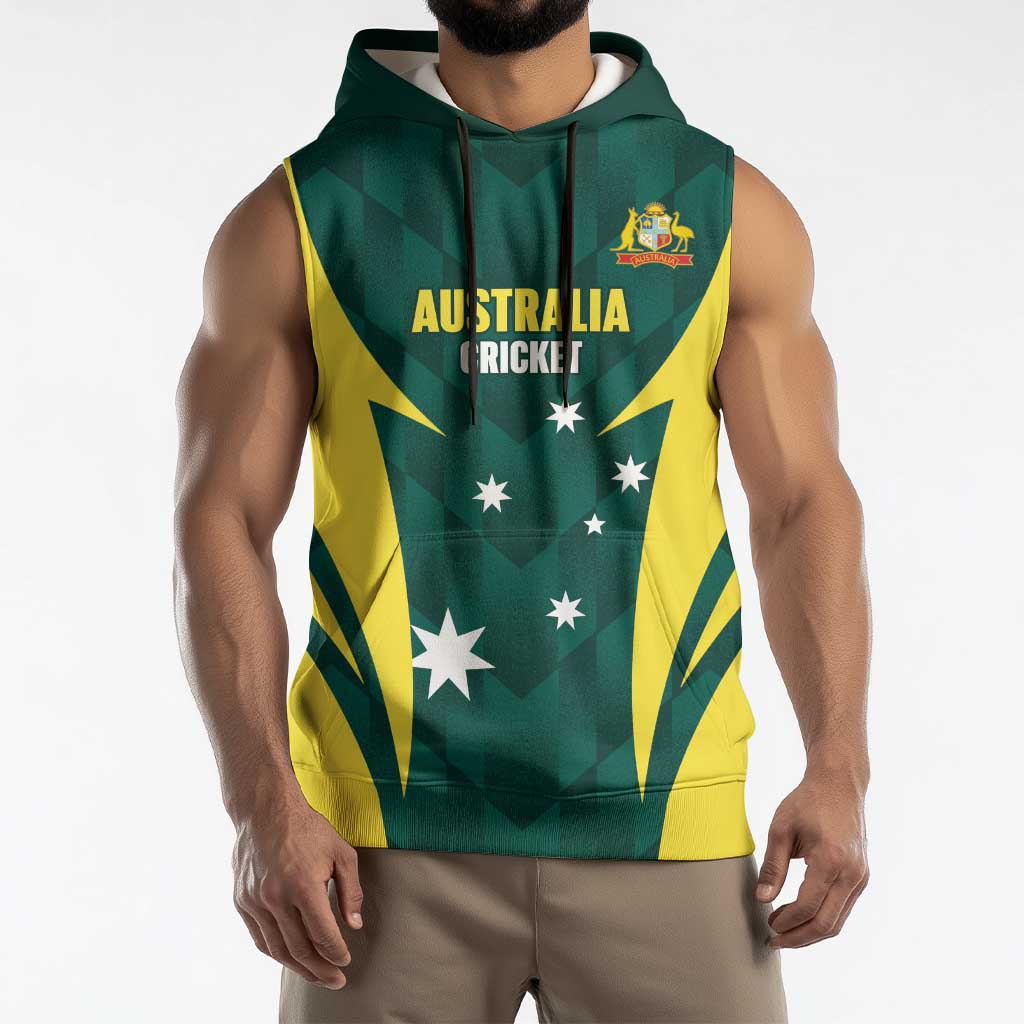Australia Cricket Custom Sleeveless Hoodie Go Aussie Dynamic Green - Aussie Hoodie