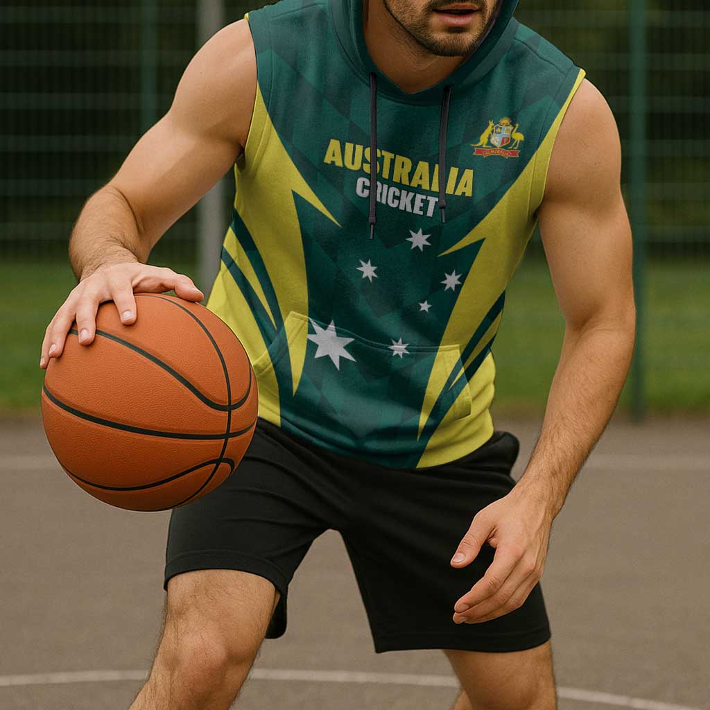 Australia Cricket Custom Sleeveless Hoodie Go Aussie Dynamic Green - Aussie Hoodie
