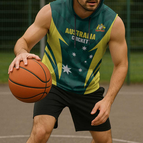 Australia Cricket Custom Sleeveless Hoodie Go Aussie Dynamic Green - Aussie Hoodie