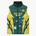 Australia Cricket Custom Sleeveless Puffer Jacket Go Aussie Dynamic Green - Aussie Hoodie